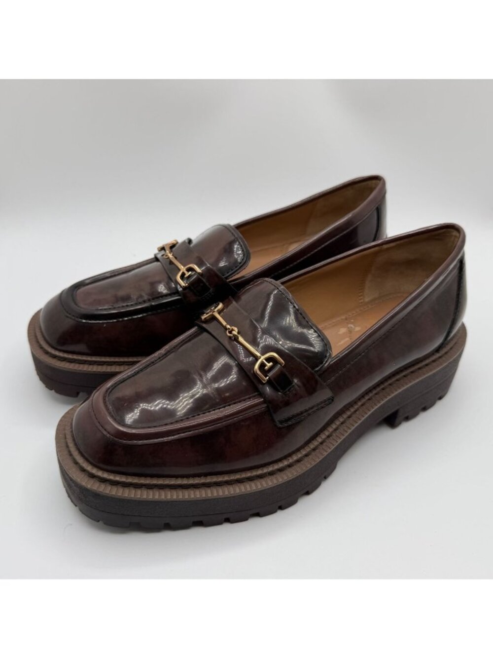 Sam Edelman Laurs Leather Lug Sole Loafers Chestnut Brown Women Size 7.5M